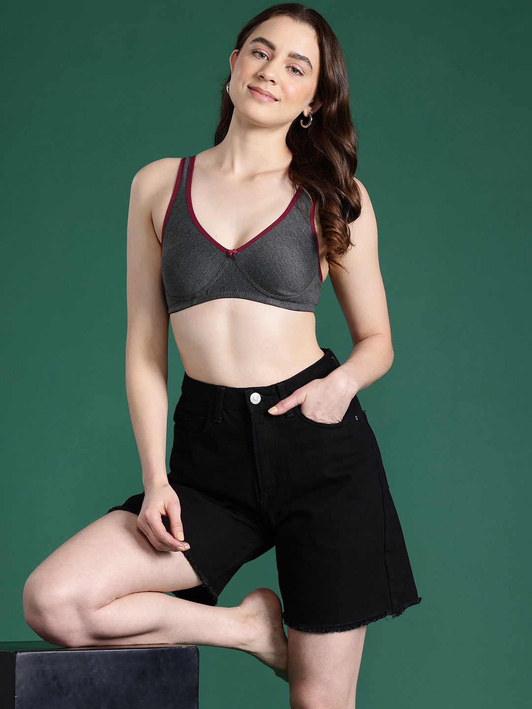 

DressBerry Solid Bra - Full Coverage, Charcoal