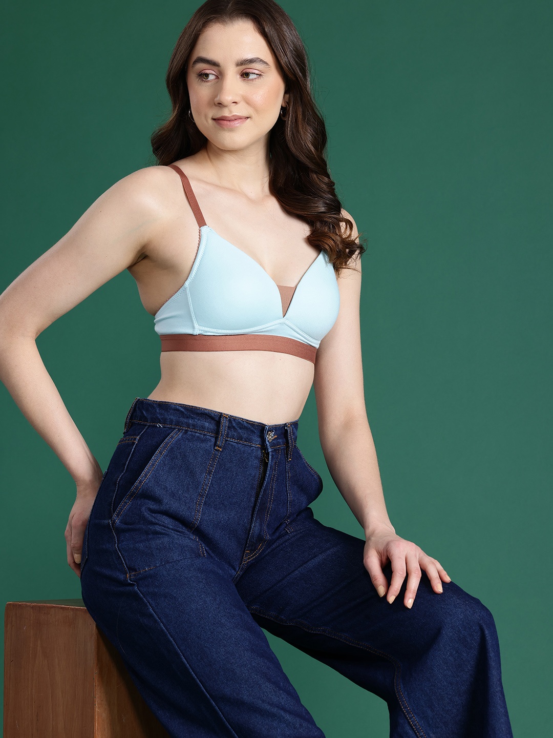 

DressBerry Solid Bra - Full Coverage Lightly Padded, Turquoise blue