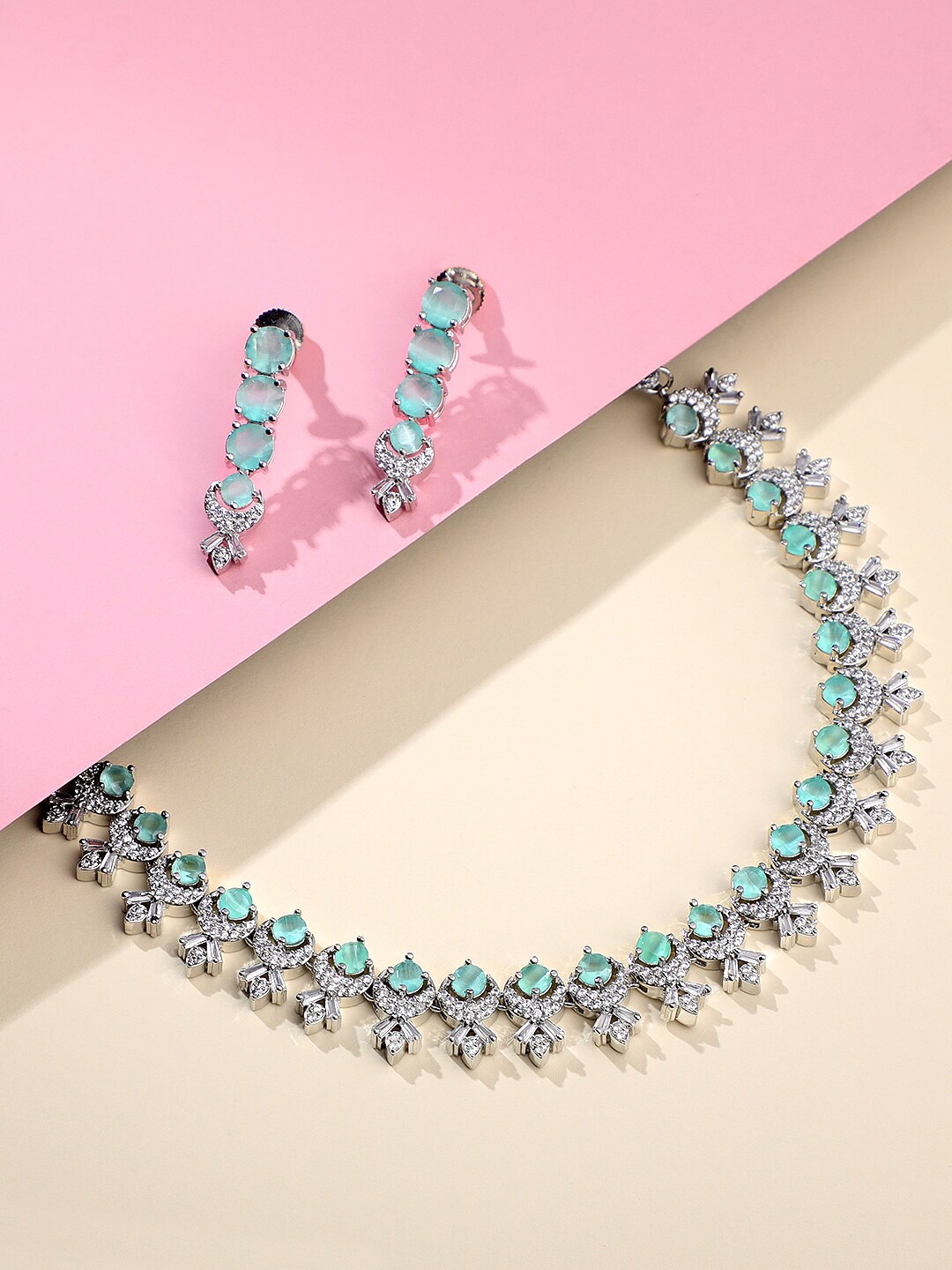 

ASMITTA JEWELLERY Rhodium Plated CZ Studded Jewellery Set, Silver