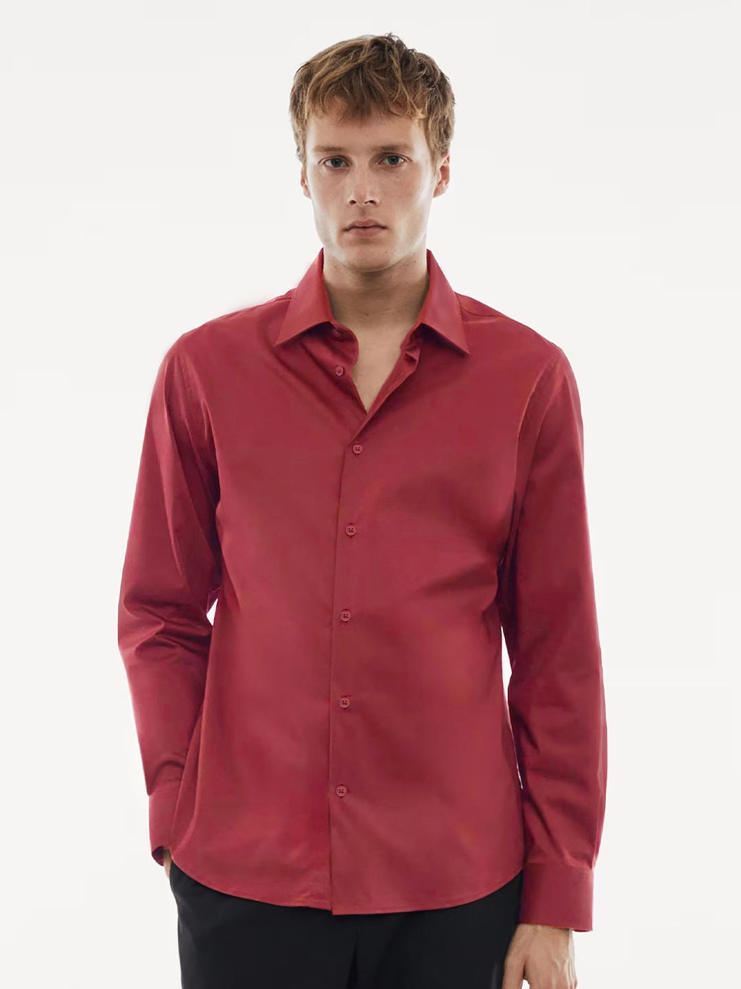 

MISCHIEF MONKEY Classic Fit Pure Cotton Casual Shirt, Red