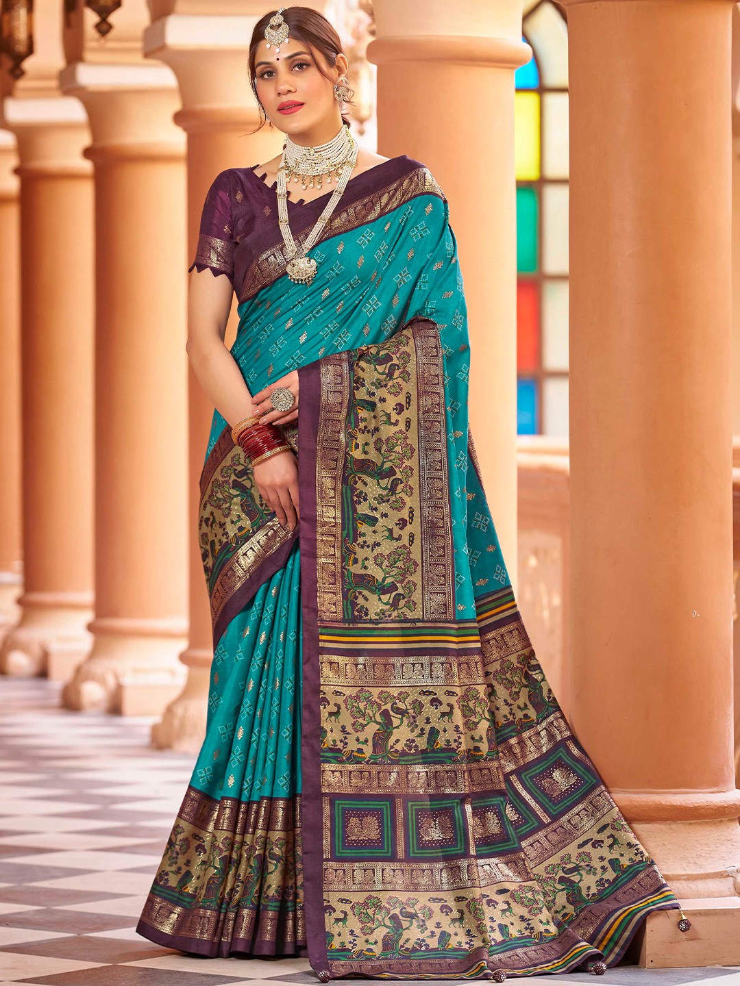 

Mitera Ethnic Motifs Silk Banarasi Saree, Blue