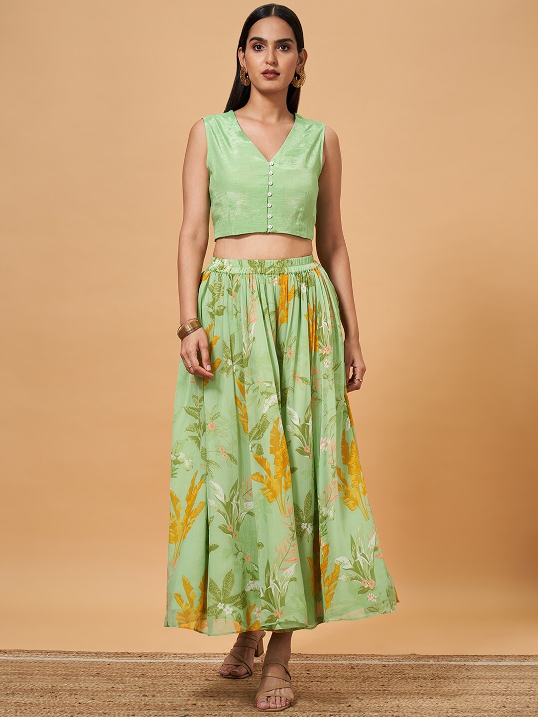 

Marigold Lane Printed Top With Palazzos Co-Ords, Lime green