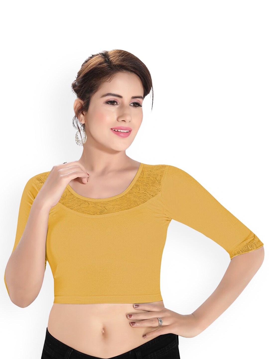 

SALWAR STUDIO Self Design Readymade Stretchable Saree Blouse, Gold