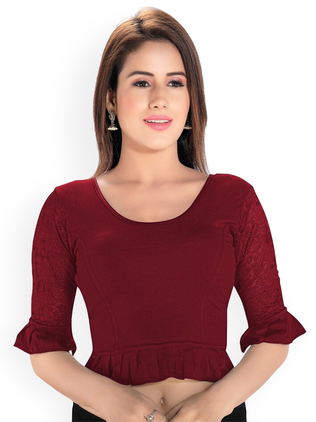 

SALWAR STUDIO Round Neck Stretchable Saree Blouse, Maroon