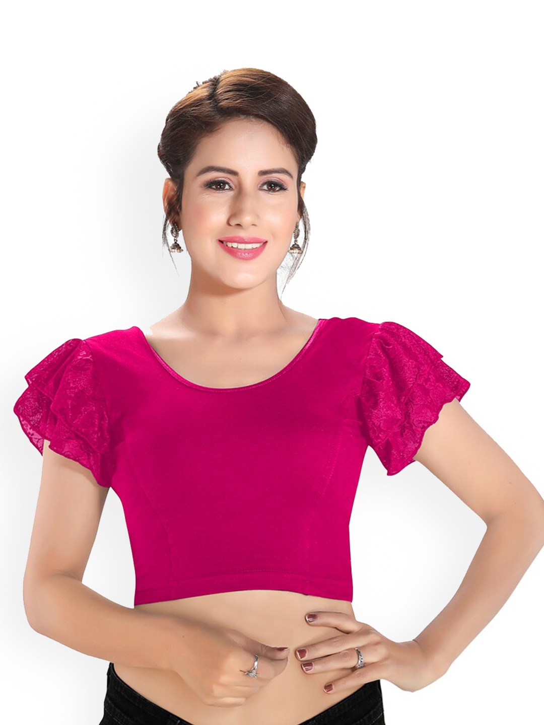 

SALWAR STUDIO Round Neck Readymade Saree Blouse, Pink