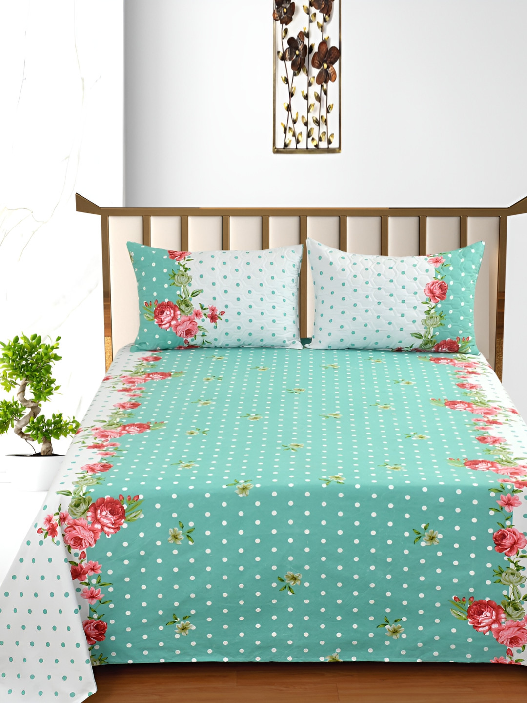 

Nivasam Turquoise Blue & Red Floral 400 TC Cotton King Bedsheet With 2 Pillow Covers