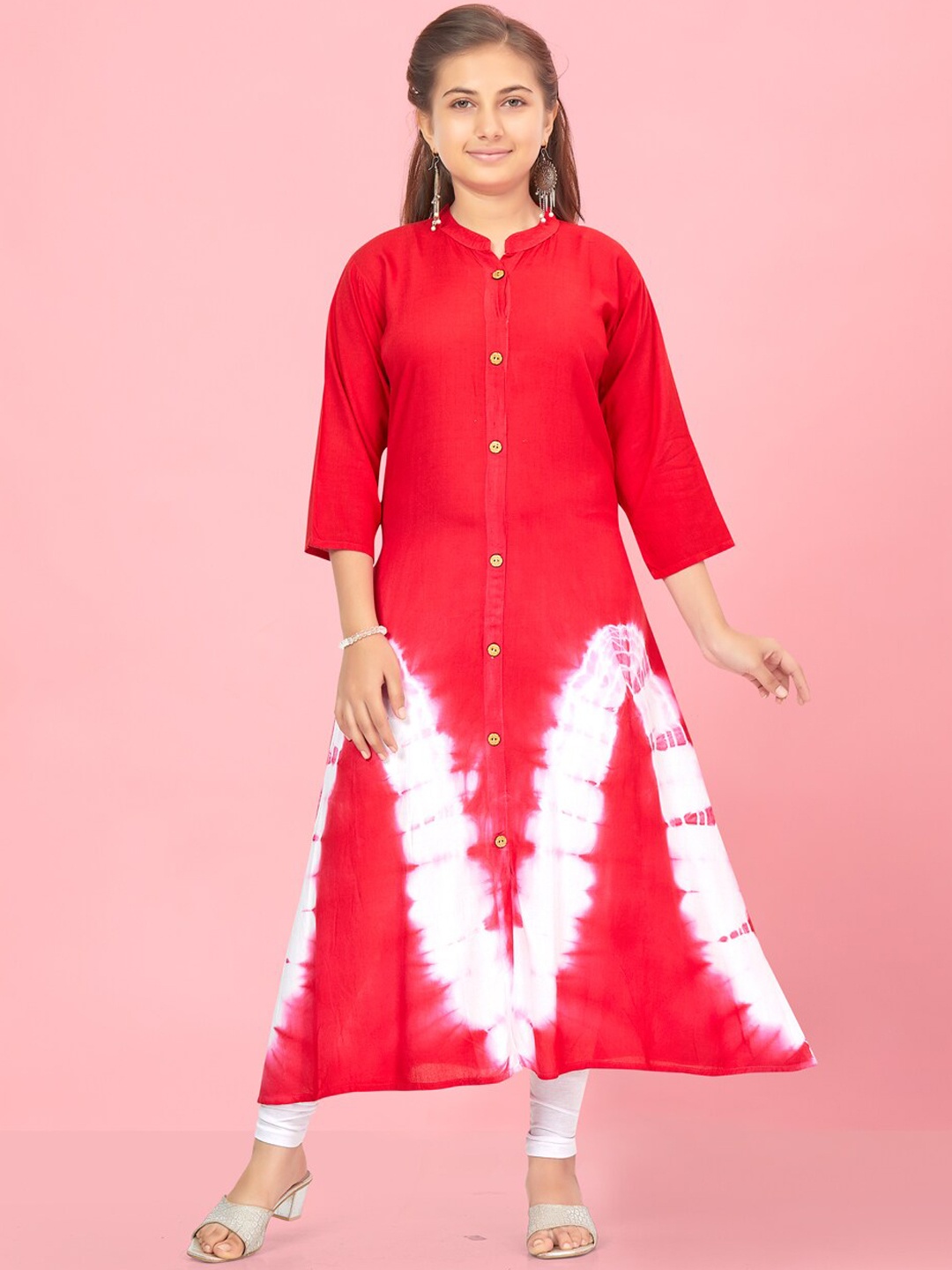 

BAESD Girls Abstract Printed A-line Kurta With Leggings, Red