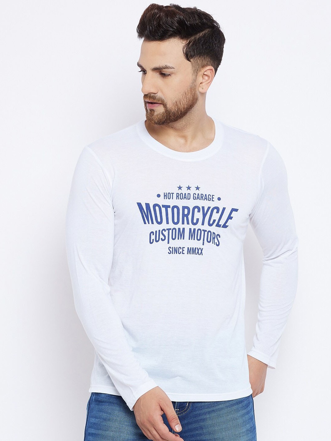 THE MILLION CLUB Typography Printed Cotton Casual T-shirt, White