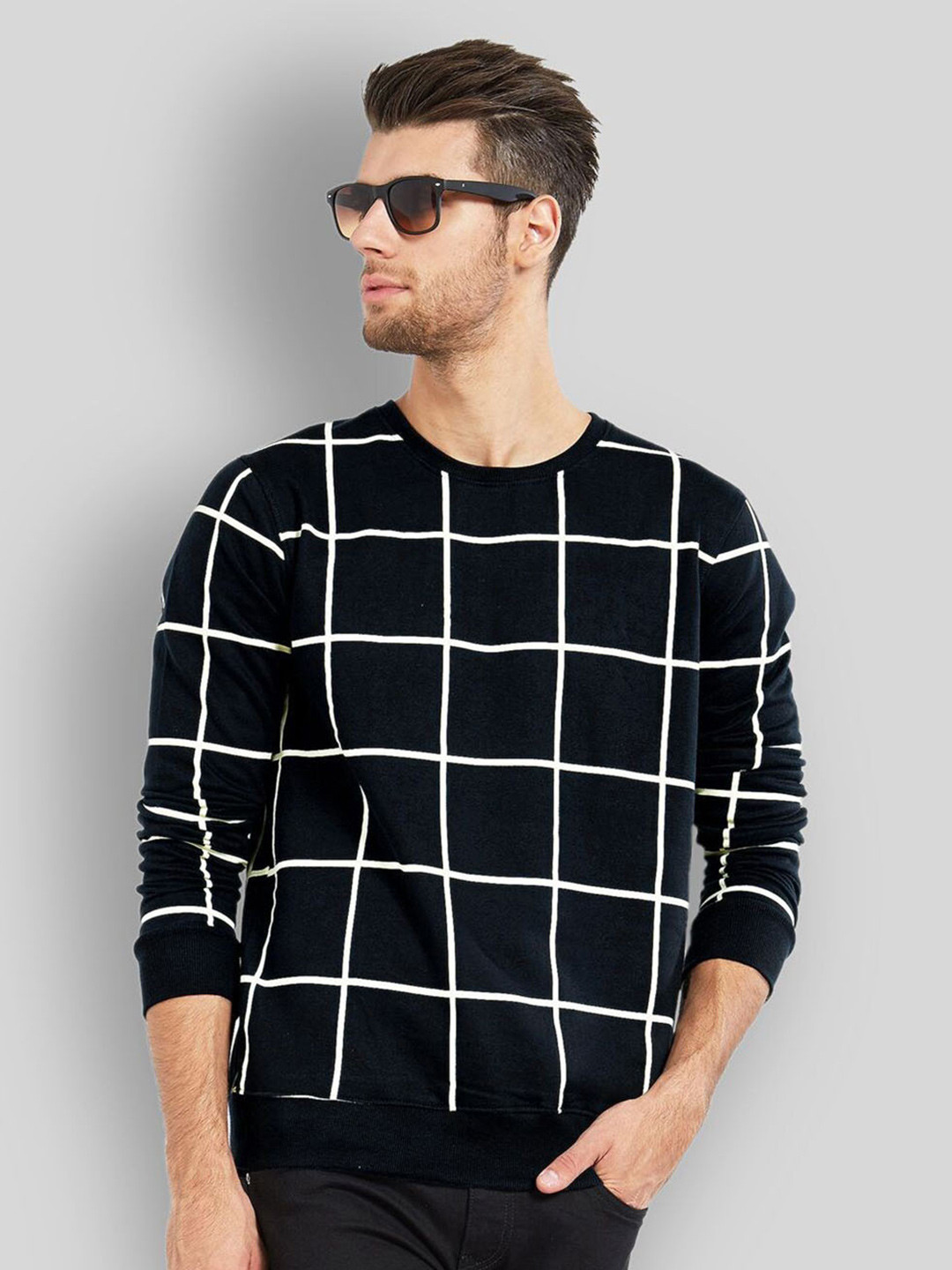 

THE MILLION CLUB Checked Monochrome Cotton T-shirt, Black
