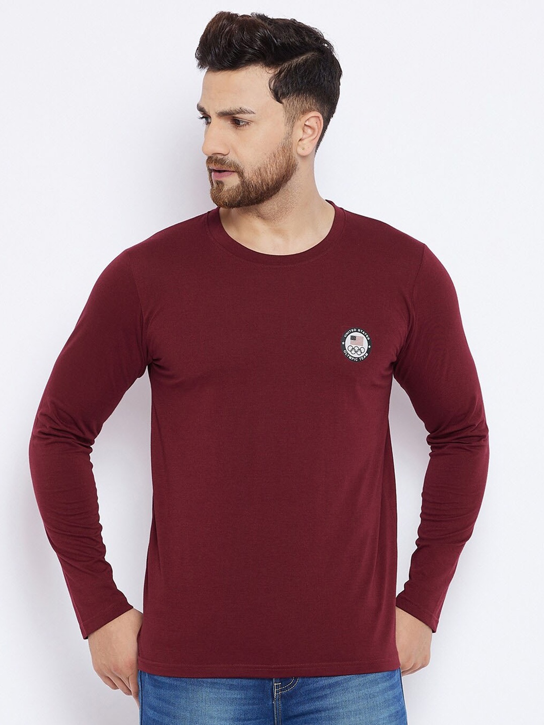 

THE MILLION CLUB Round Neck Cotton T-shirt, Maroon