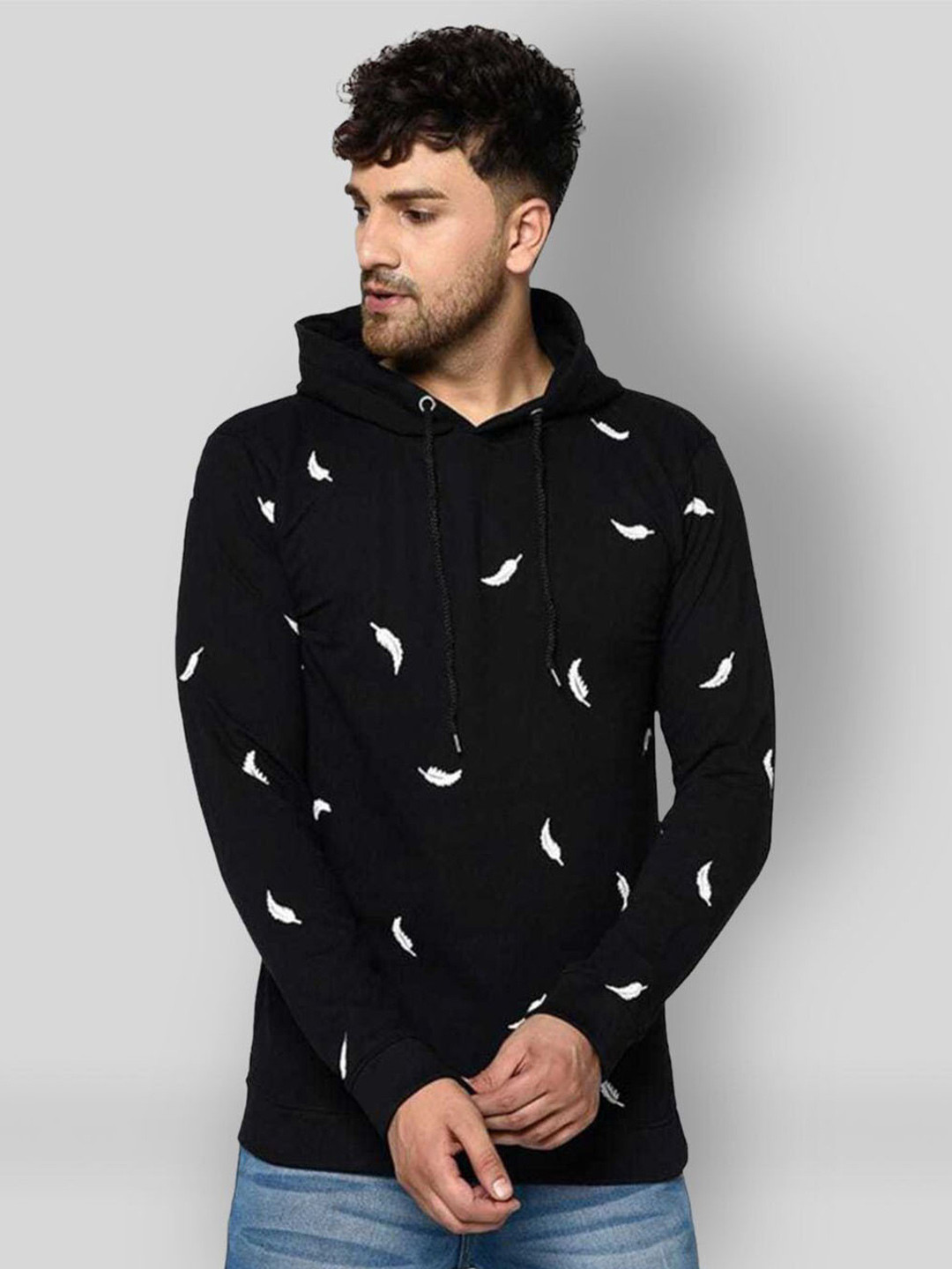 

THE MILLION CLUB Hooded Long Sleeves Cotton T-shirt, Black