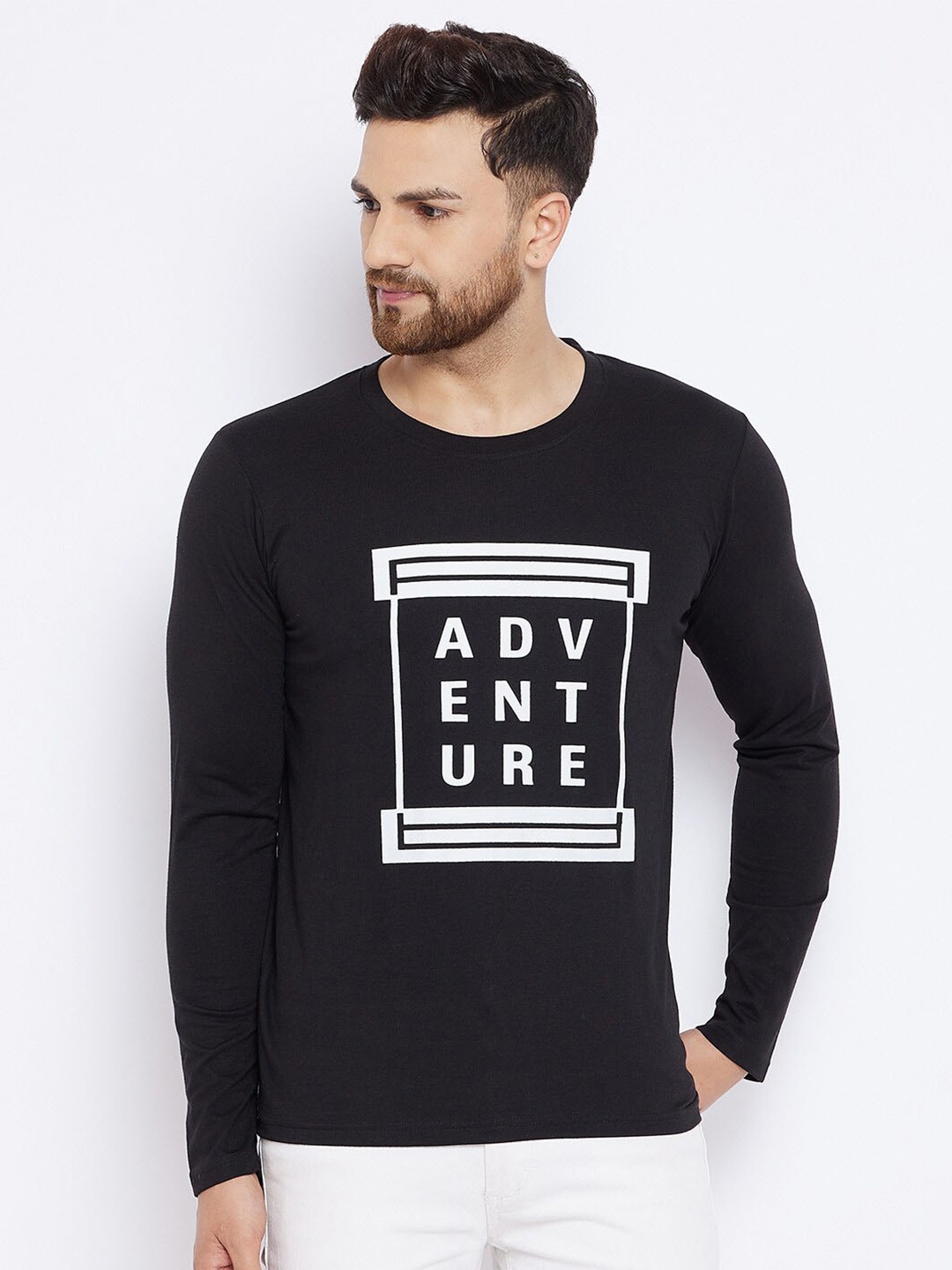 

THE MILLION CLUB Typography Printed Round Neck Cotton T-shirt, Black