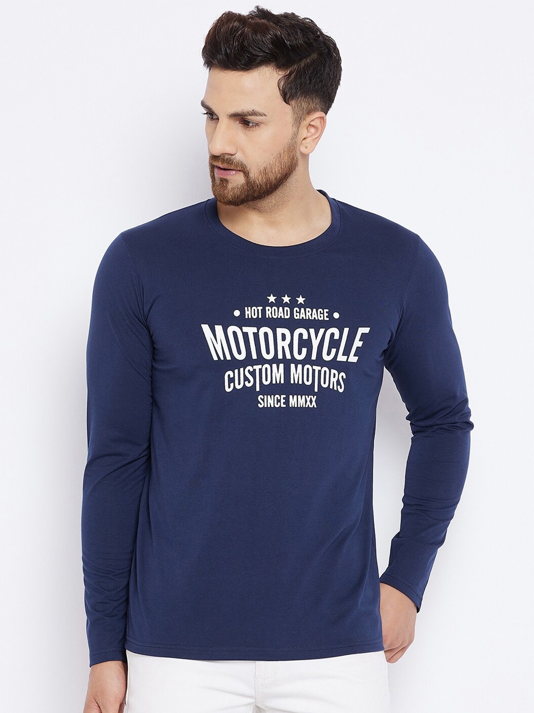 THE MILLION CLUB Typography Printed Cotton T-shirt, Navy blue