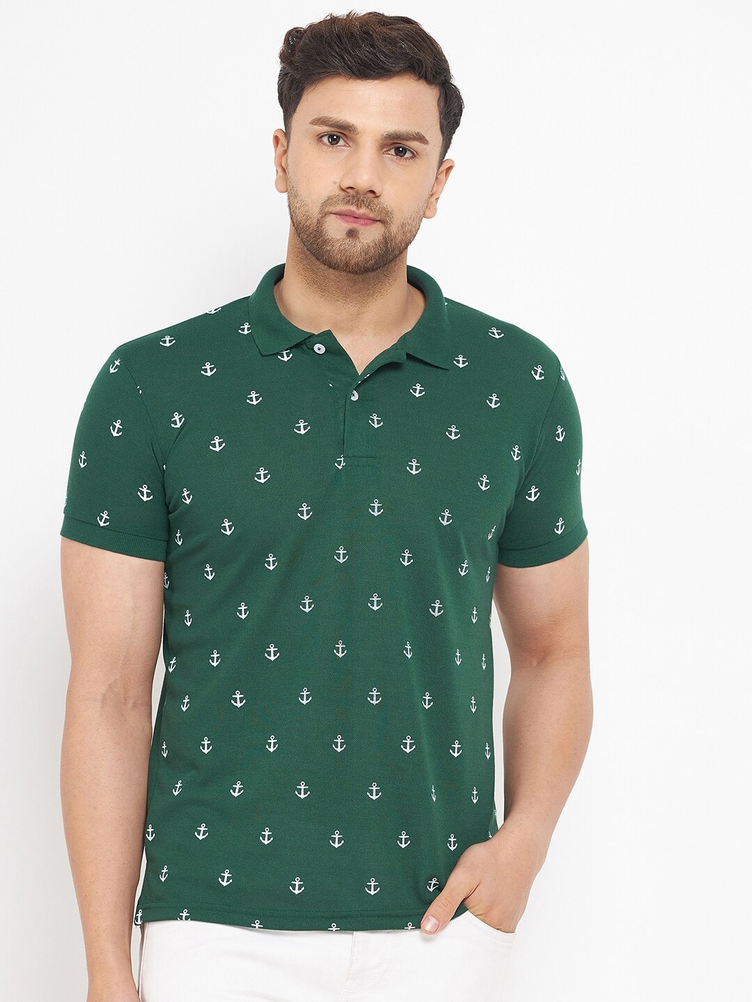 

THE MILLION CLUB Conversational Printed Polo Collar Cotton Casual T-shirt, Olive