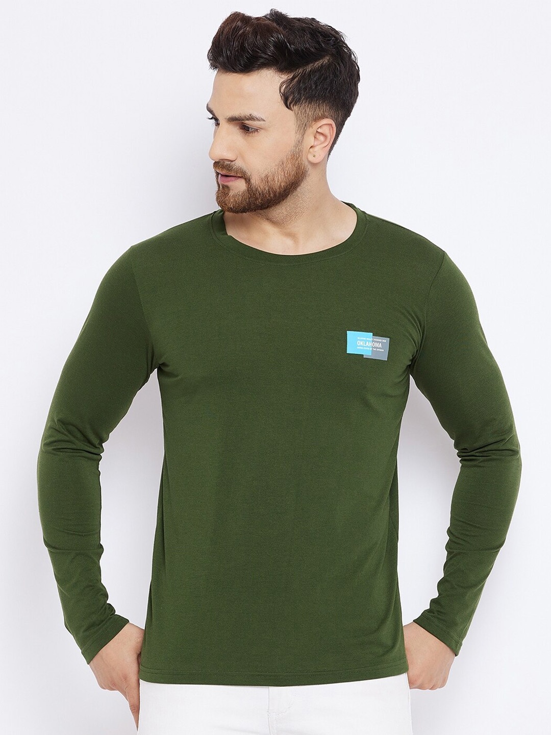 

THE MILLION CLUB Long Sleeves Cotton Casual T-shirt, Olive