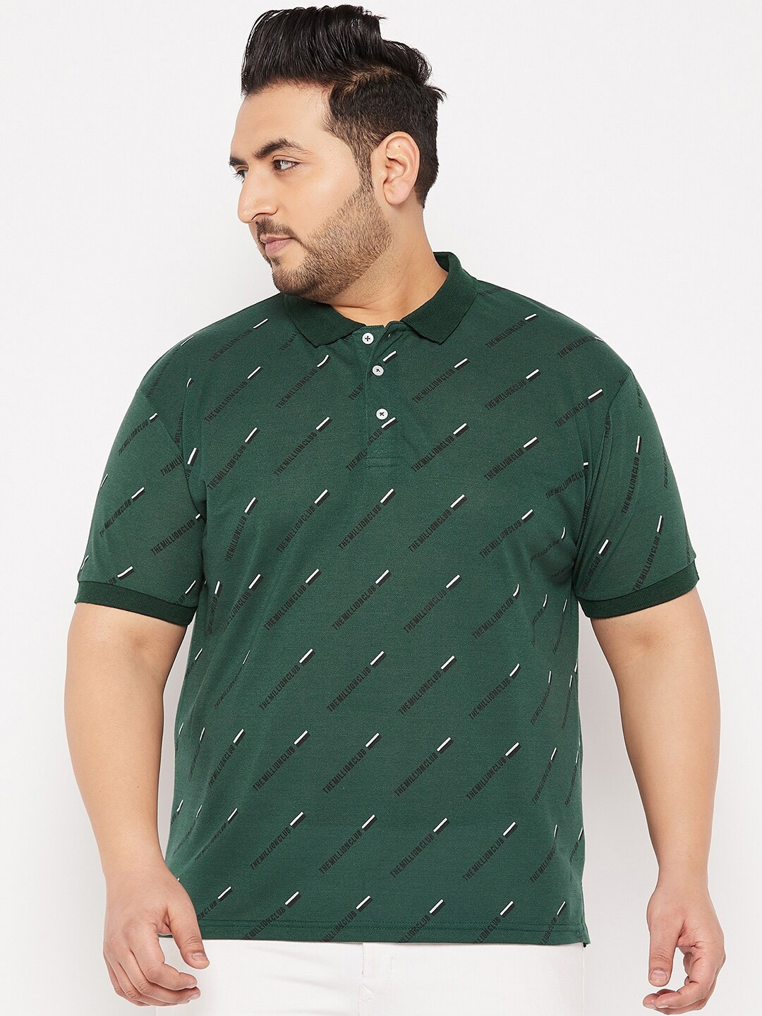 

THE MILLION CLUB Plus Size Typography Printed Polo Collar Cotton Casual T-shirt, Olive