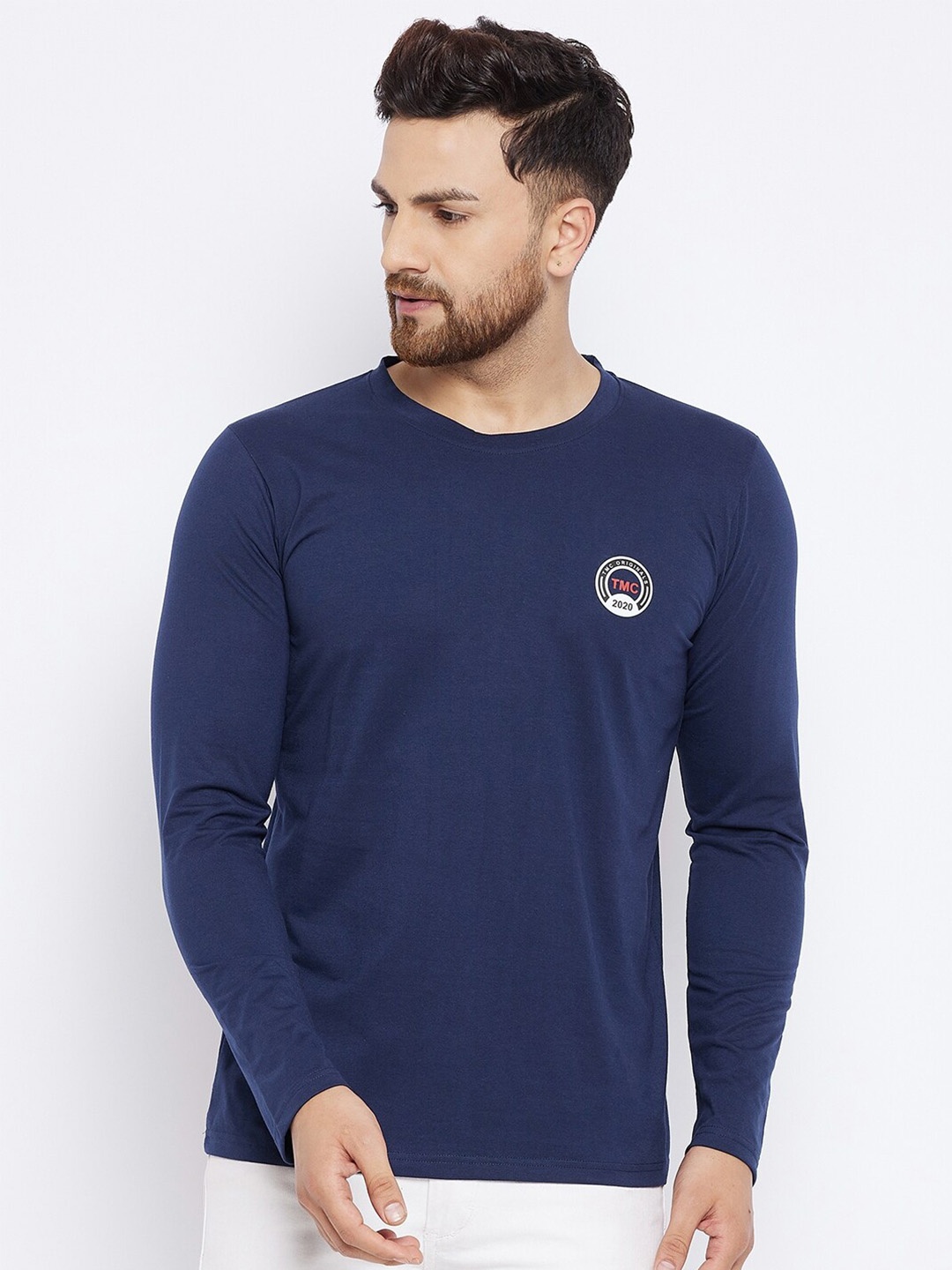 

THE MILLION CLUB Long Sleeves Cotton Casual T-shirt, Navy blue