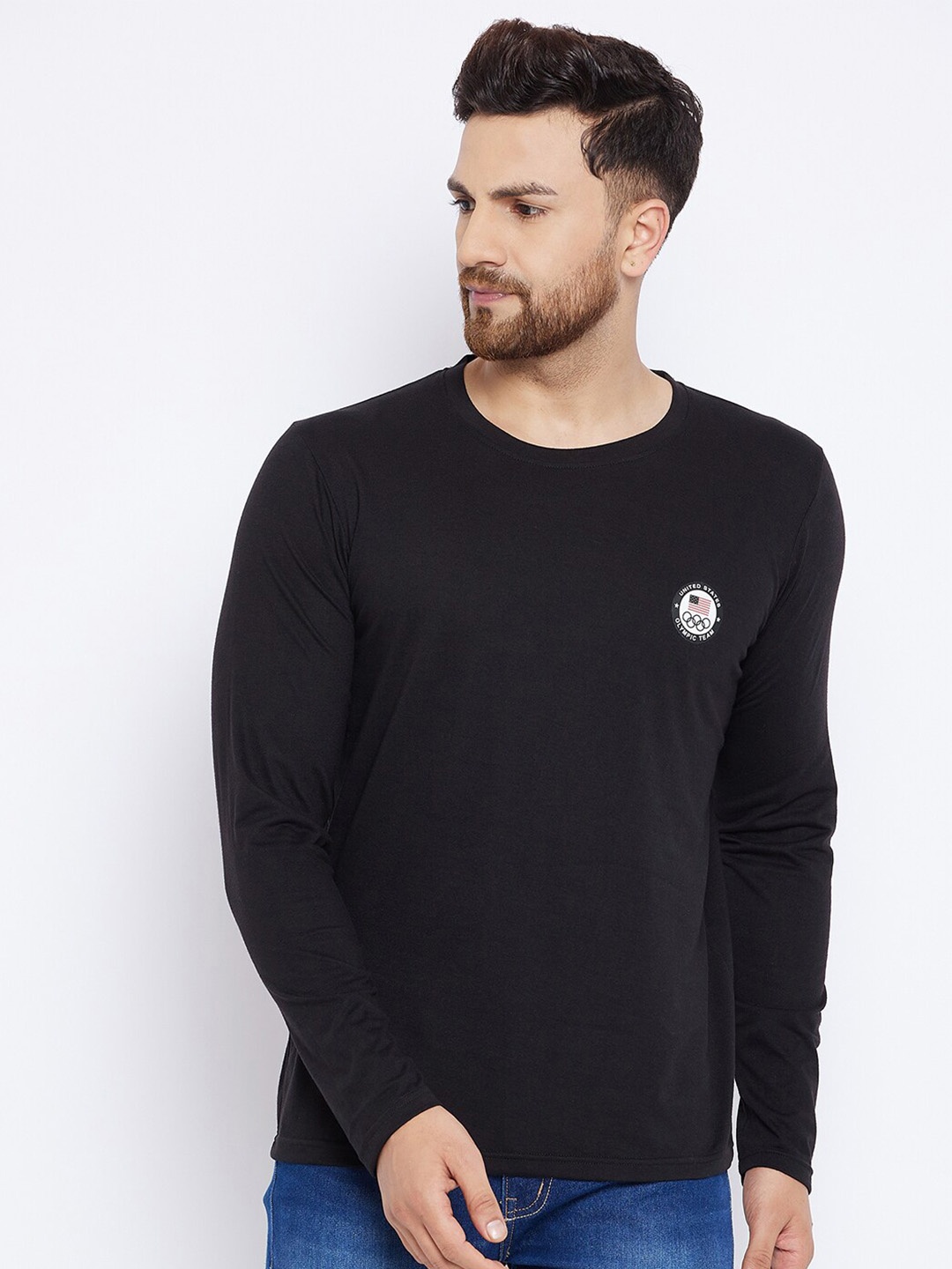 

THE MILLION CLUB Long Sleeves Cotton Casual T-shirt, Black