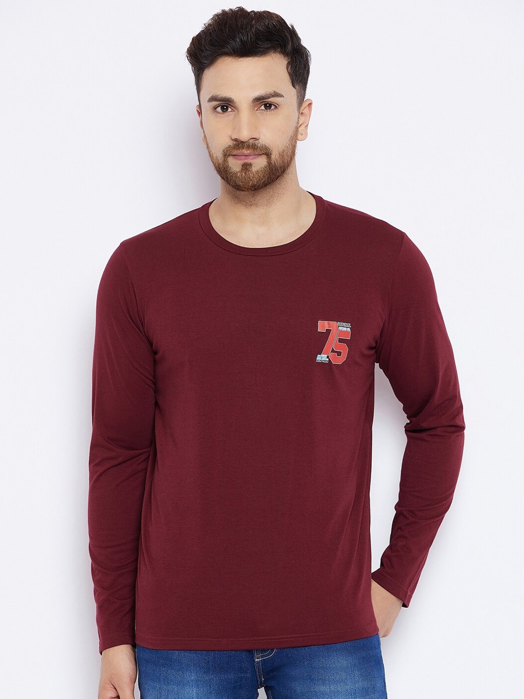 

THE MILLION CLUB Sports Printed Cotton Casual T-shirt, Maroon