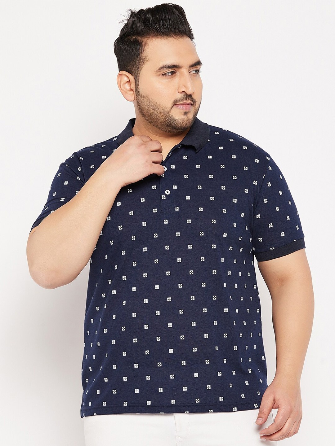 

THE MILLION CLUB Printed Polo Collar Cotton T-shirt, Navy blue