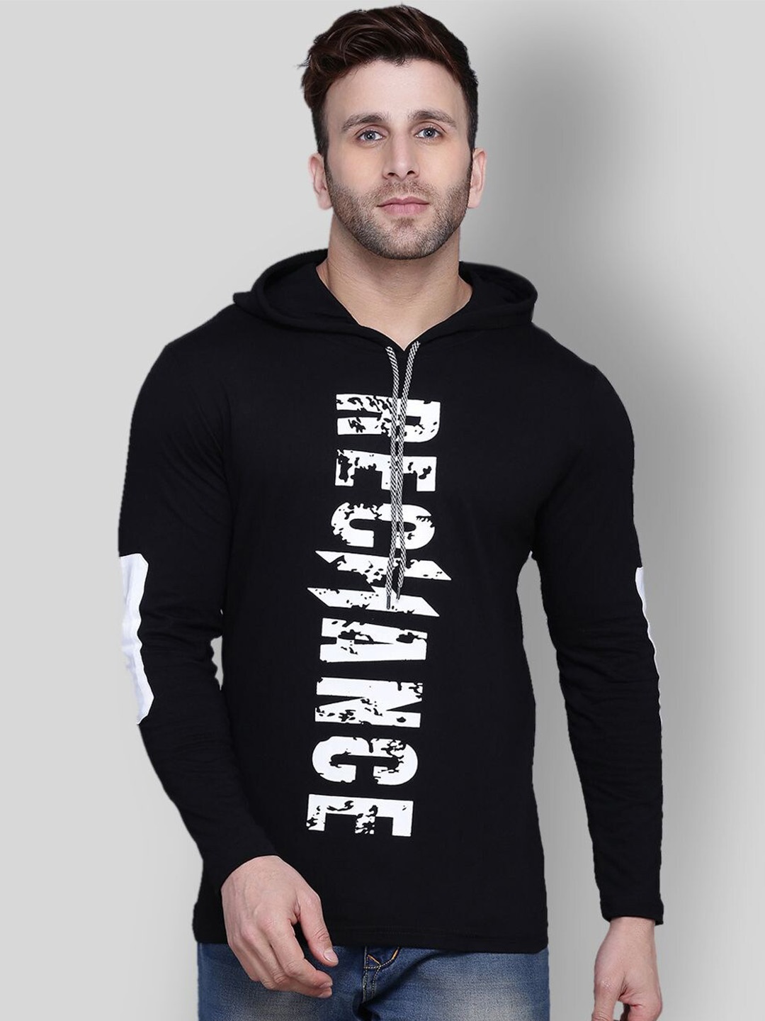 

THE MILLION CLUB Hooded Typography Printed Cotton T-shirt, Black