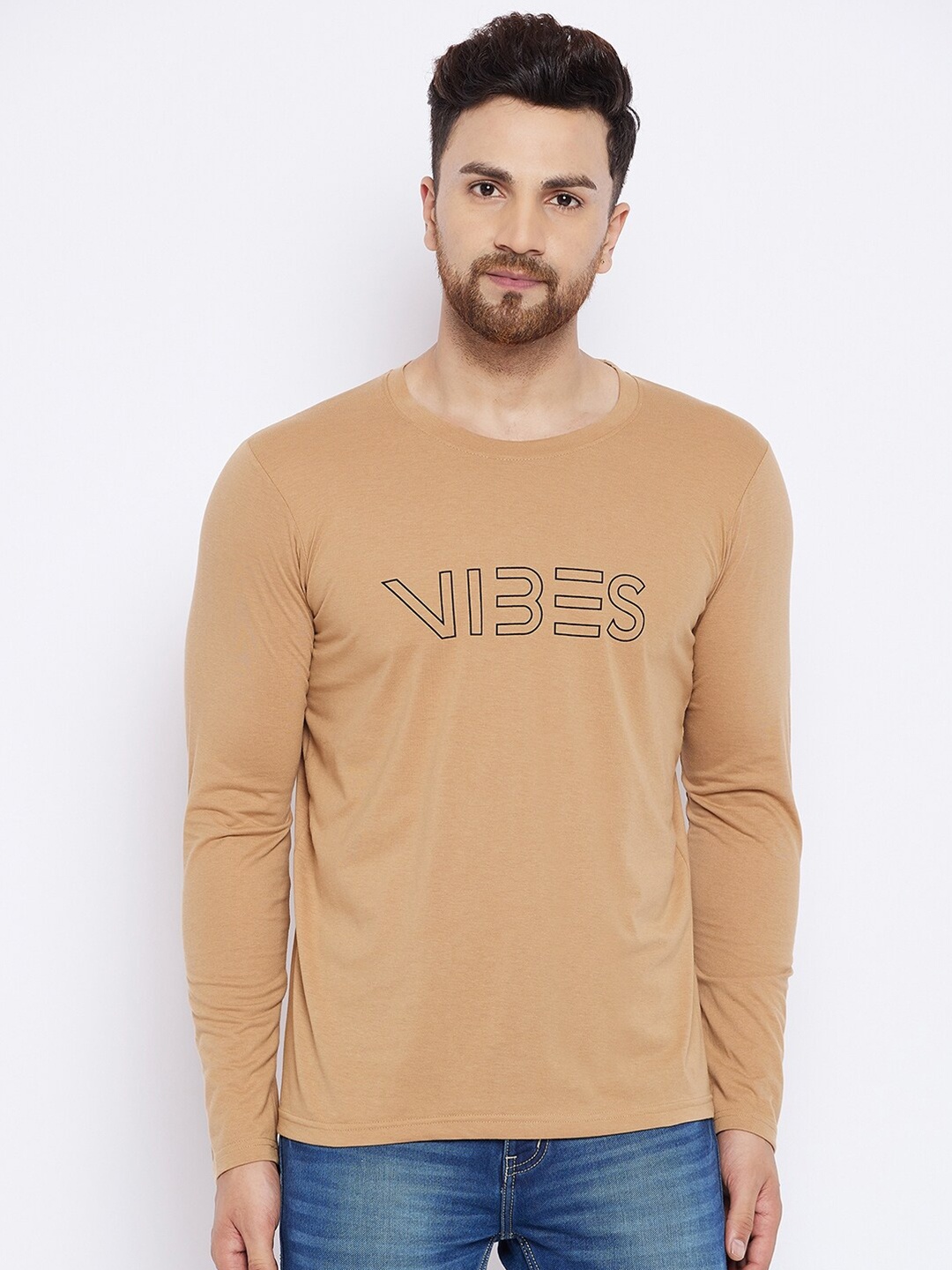 

THE MILLION CLUB Typography Printed Cotton T-shirt, Beige