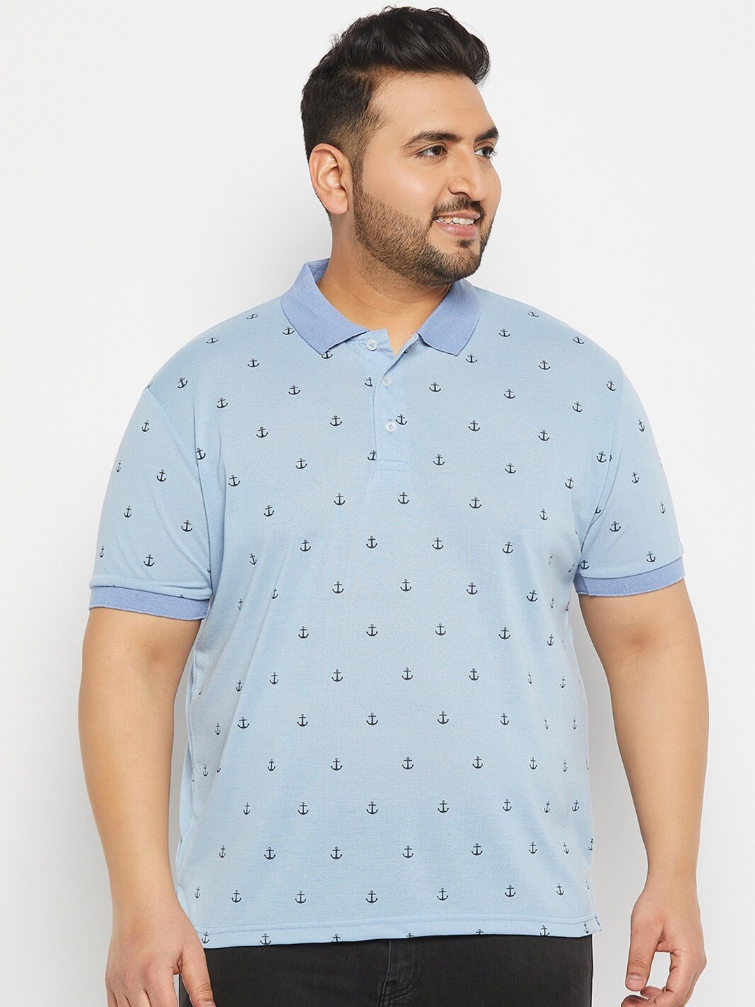 

THE MILLION CLUB Printed Polo Collar Cotton T-shirt, Turquoise blue