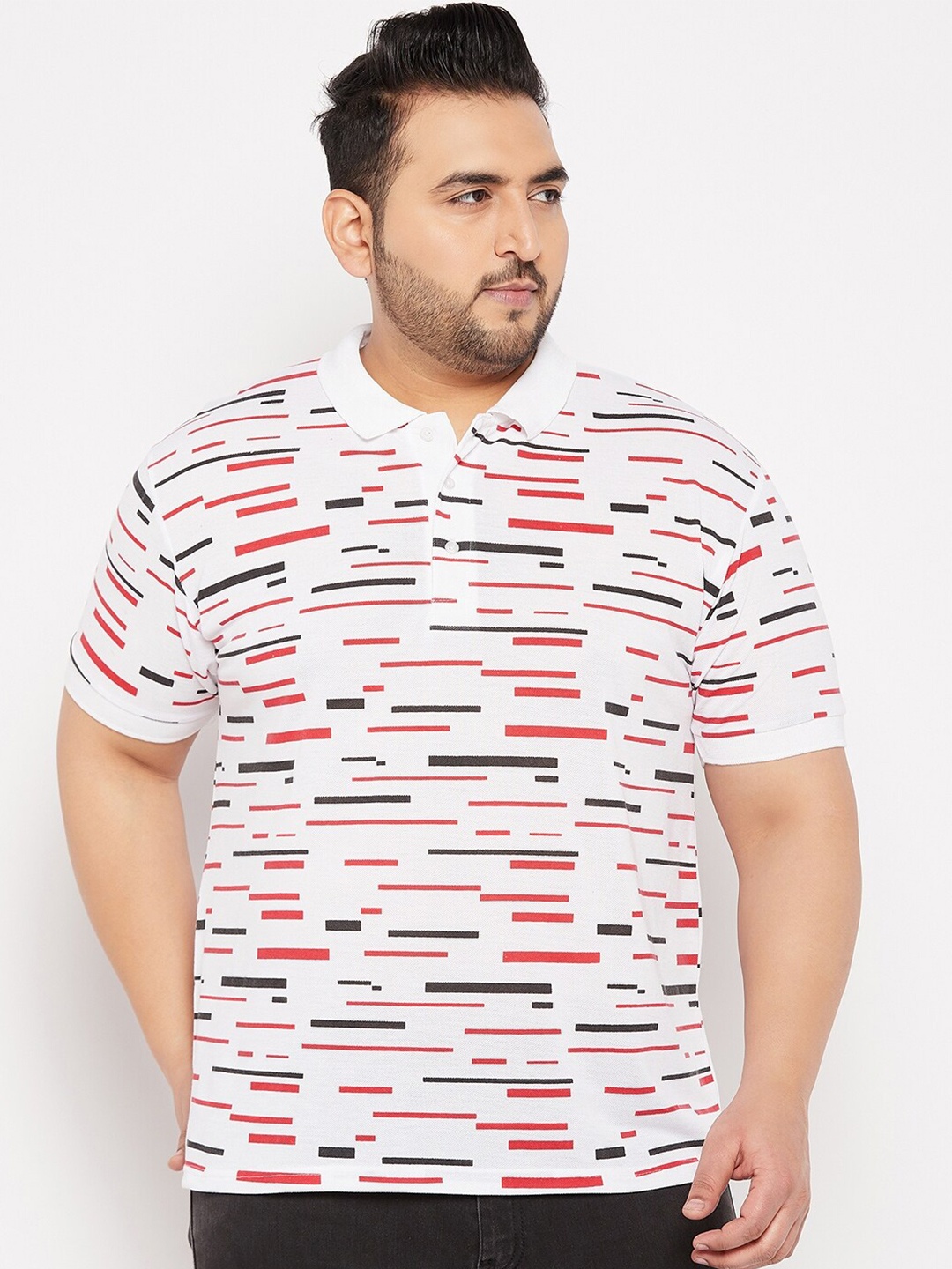 

THE MILLION CLUB Pus Size Abstract Printed polo Collar Cotton T-shirt, White