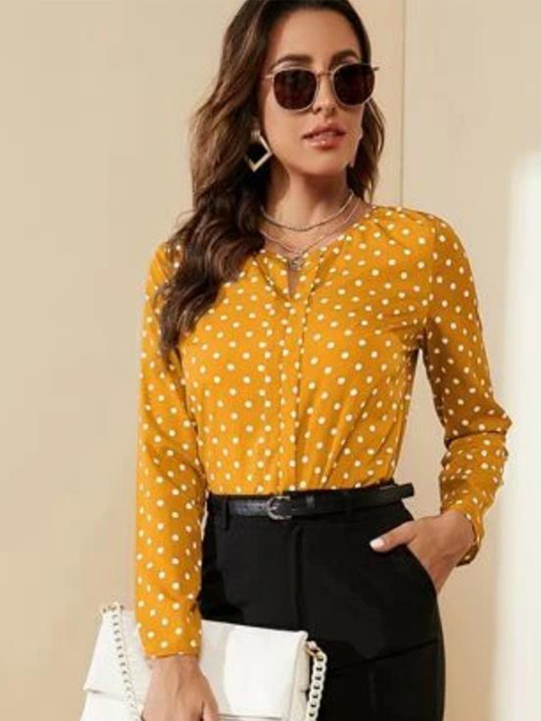 

Kotty Polka Dot Print Crepe Top, Yellow