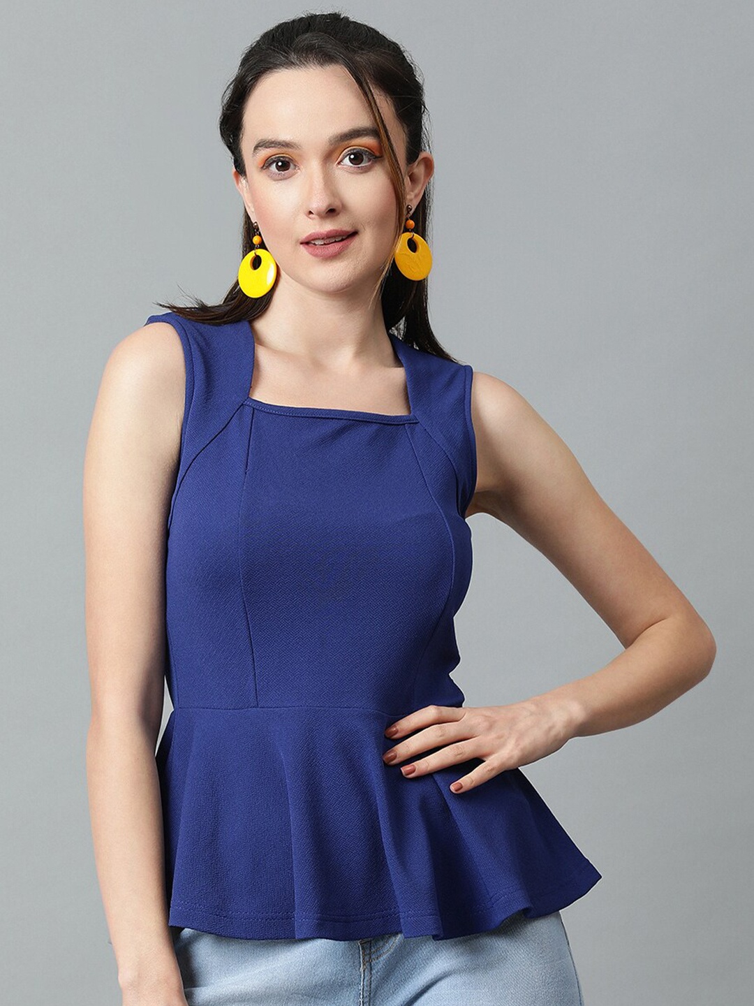 Kotty Square Neck Peplum Top, Blue
