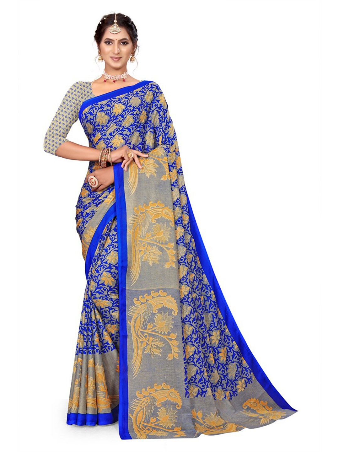 

V TEX SAREES Floral Printed Saree, Blue