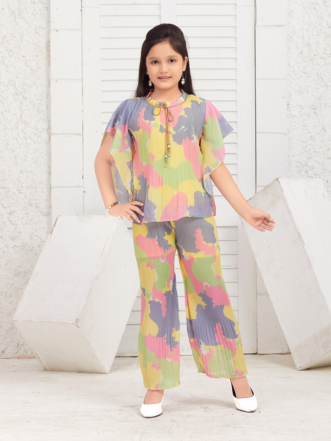 

BAESD Girls Printed Top with Palazzos, Yellow