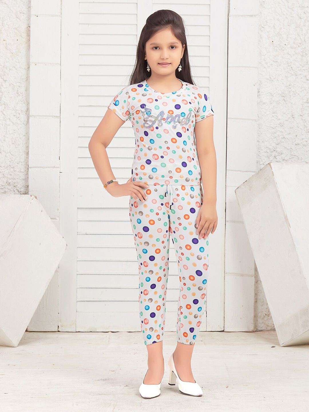 

BAESD Girls Printed T-shirt With Trousers, White
