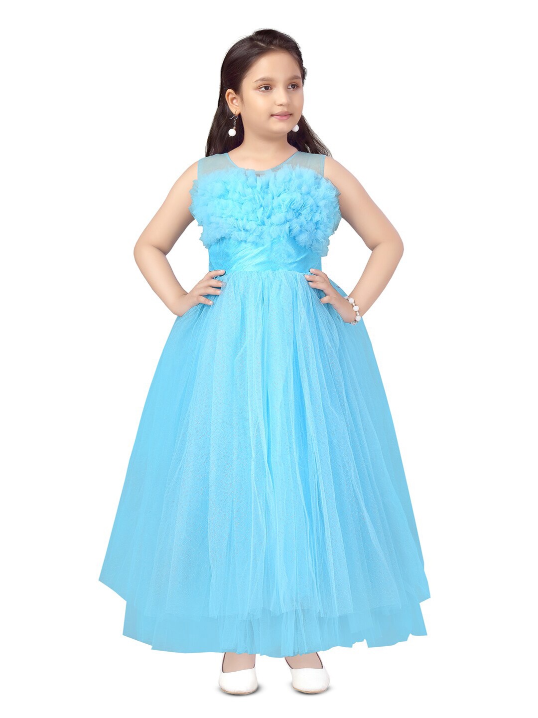 

BAESD Girls Self Design Sleeveless Fit & Flare Maxi Dress, Turquoise blue