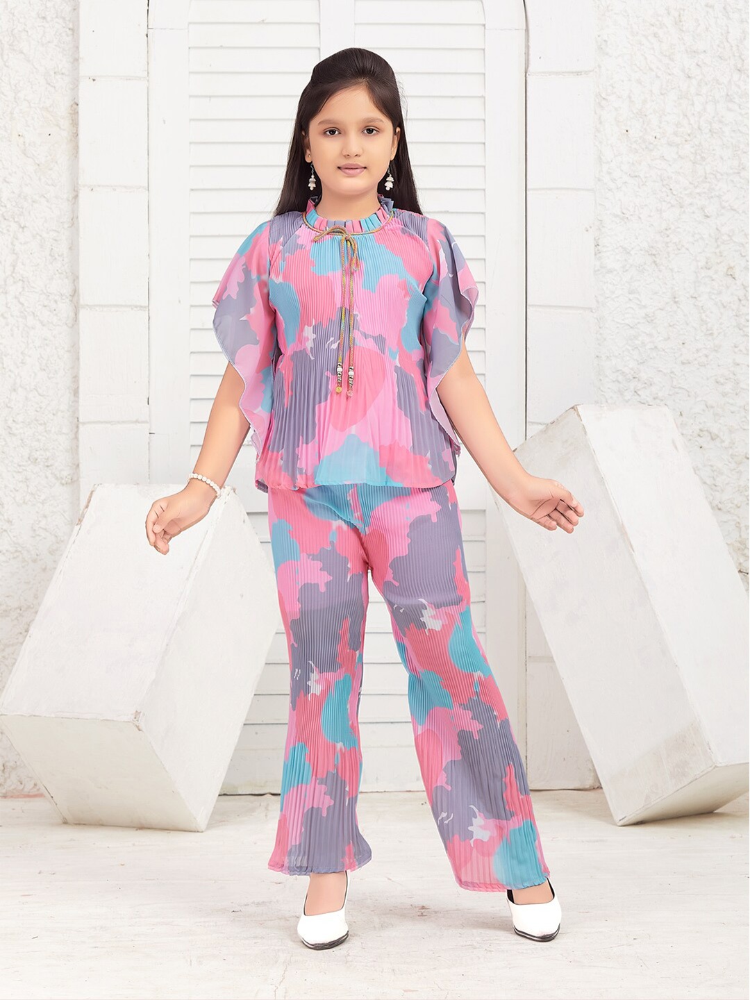 

BAESD Girls Printed Top With Trousers, Pink