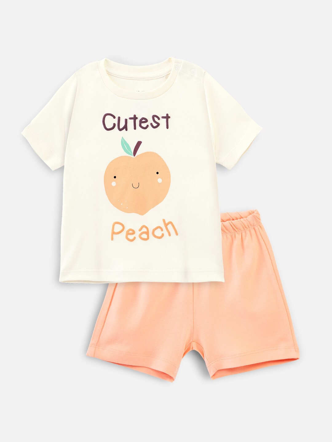 

Nap Chief Girls Printed Pure Cotton T-shirt with Shorts, Peach