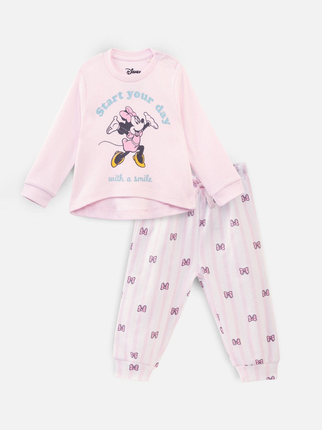 

Nap Chief Girls Minnie Mouse Printed Pure Cotton Night suit, Pink