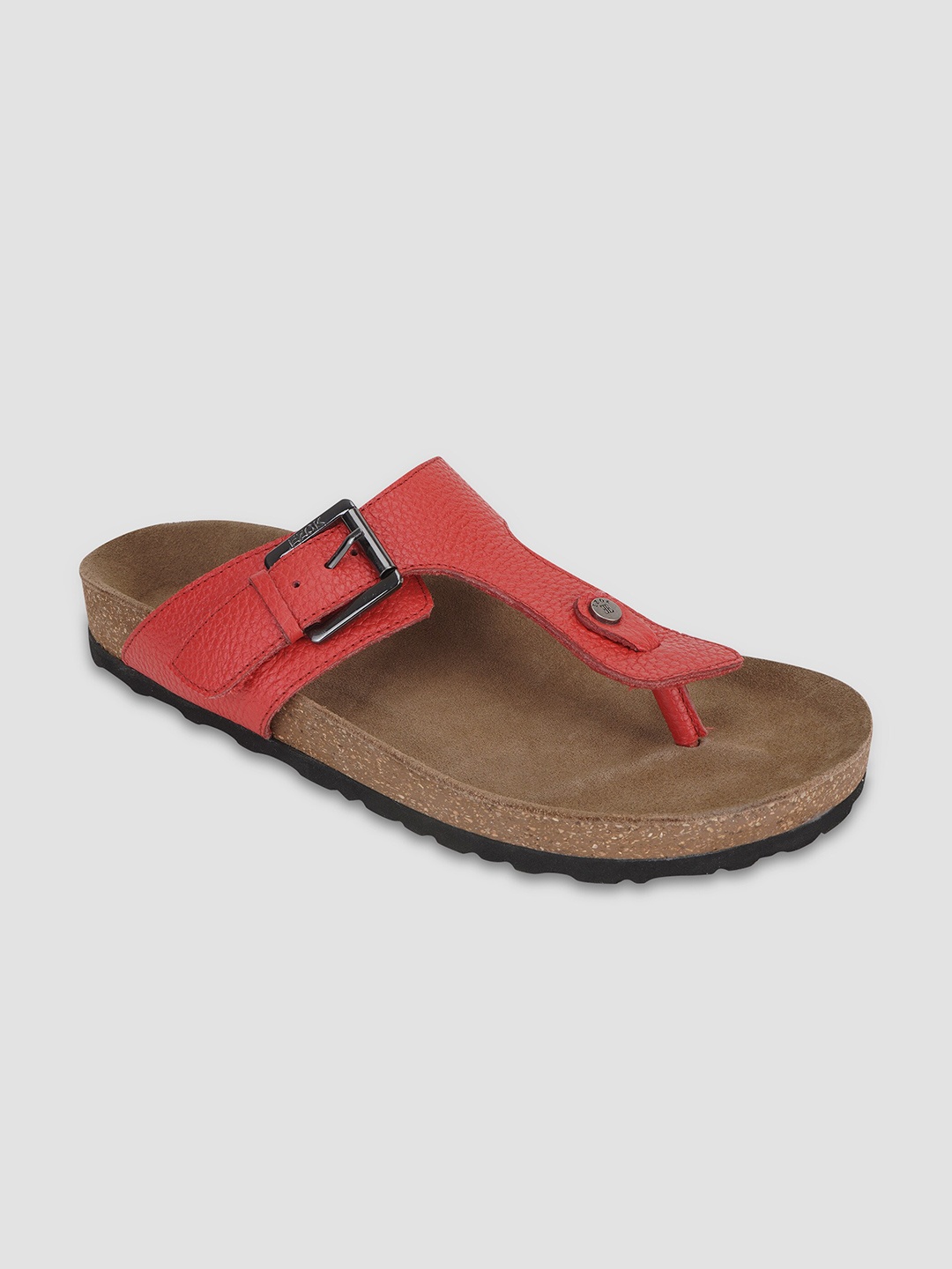 

EZOK Men Buckle Detailed Leather Comfort Sandals, Red