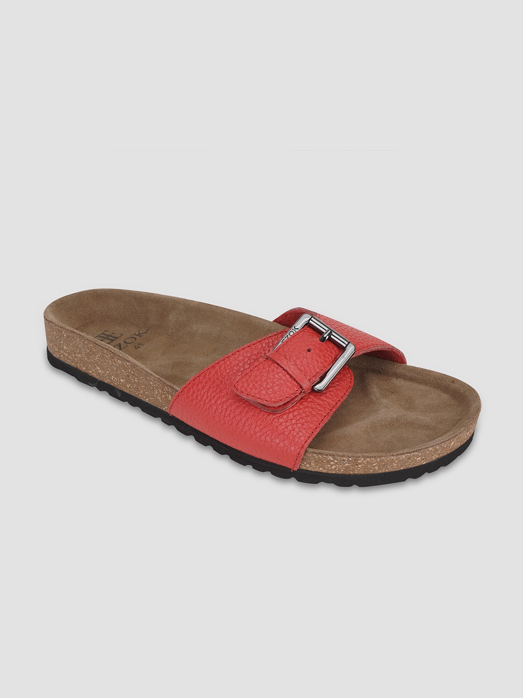 

EZOK Men Buckle Detailed Leather Comfort Sandals, Red