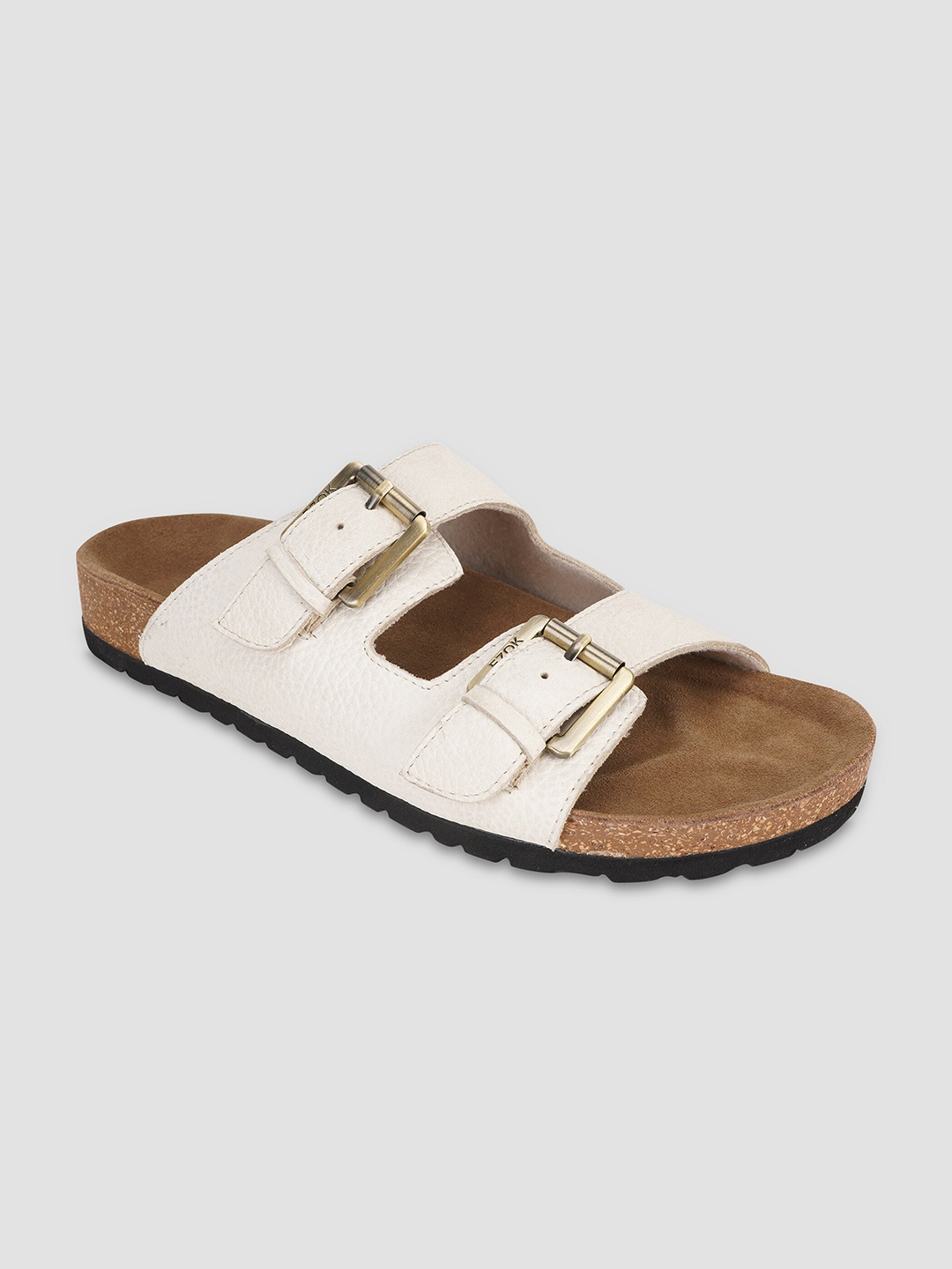 

EZOK Men Buckle Detailed Leather Comfort Sandals, Beige