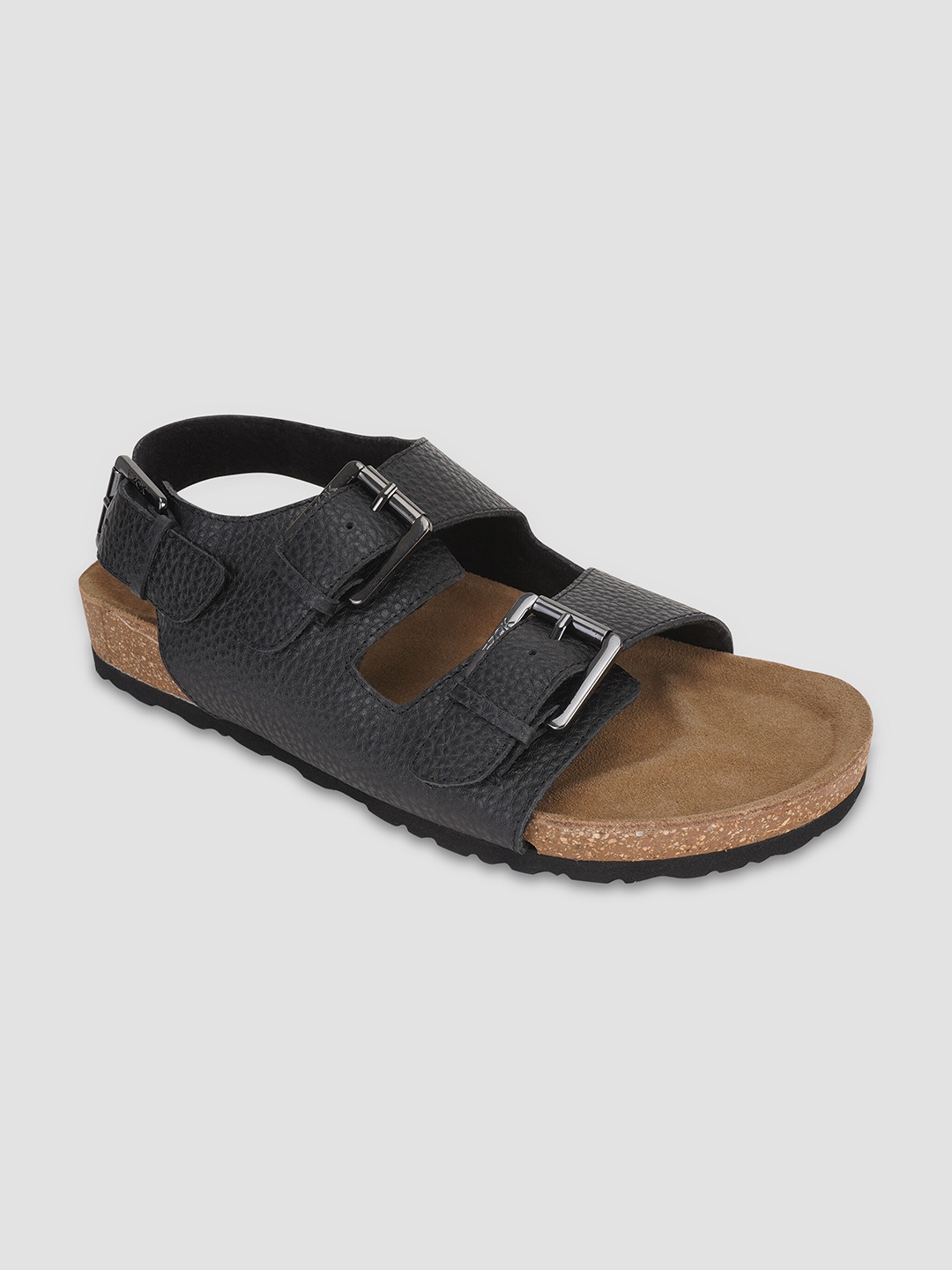 

EZOK Men Buckle Detailed Leather Comfort Sandals, Black