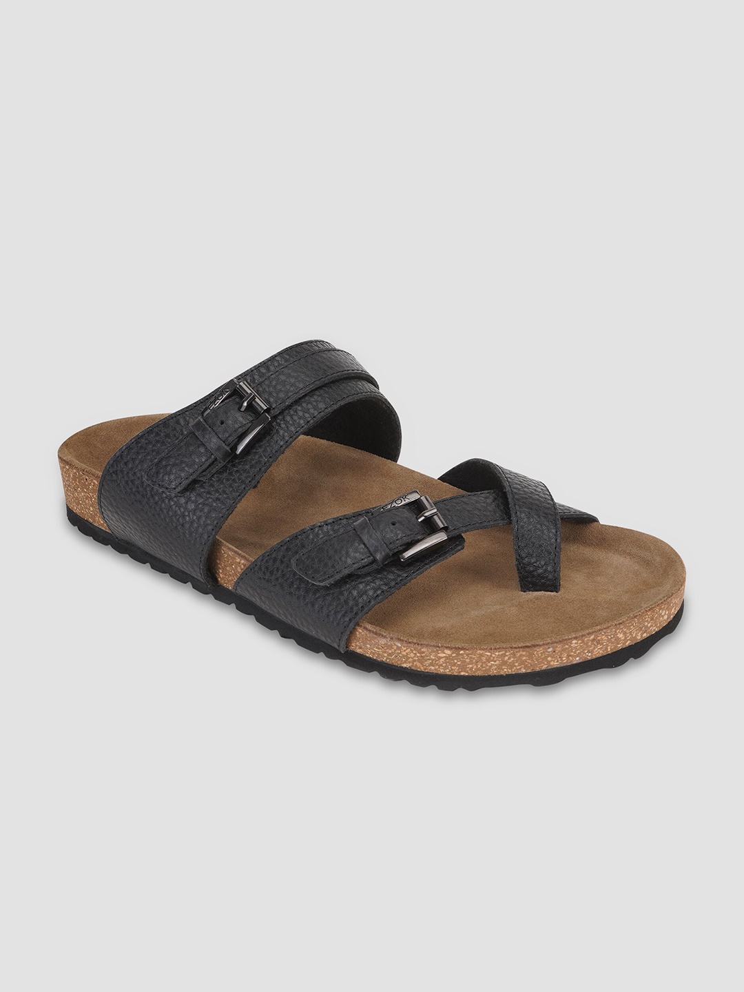 

EZOK Men Buckle Detailed Leather Comfort Sandals, Black