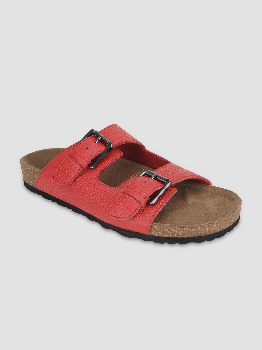 

EZOK Men Buckle Detailed Leather Comfort Sandals, Red