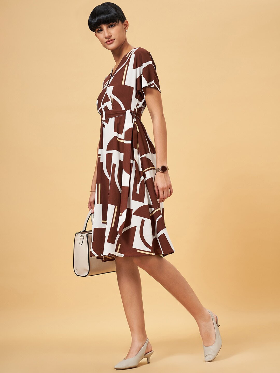 

Annabelle by Pantaloons Printed Formal A-Line Dress, Brown