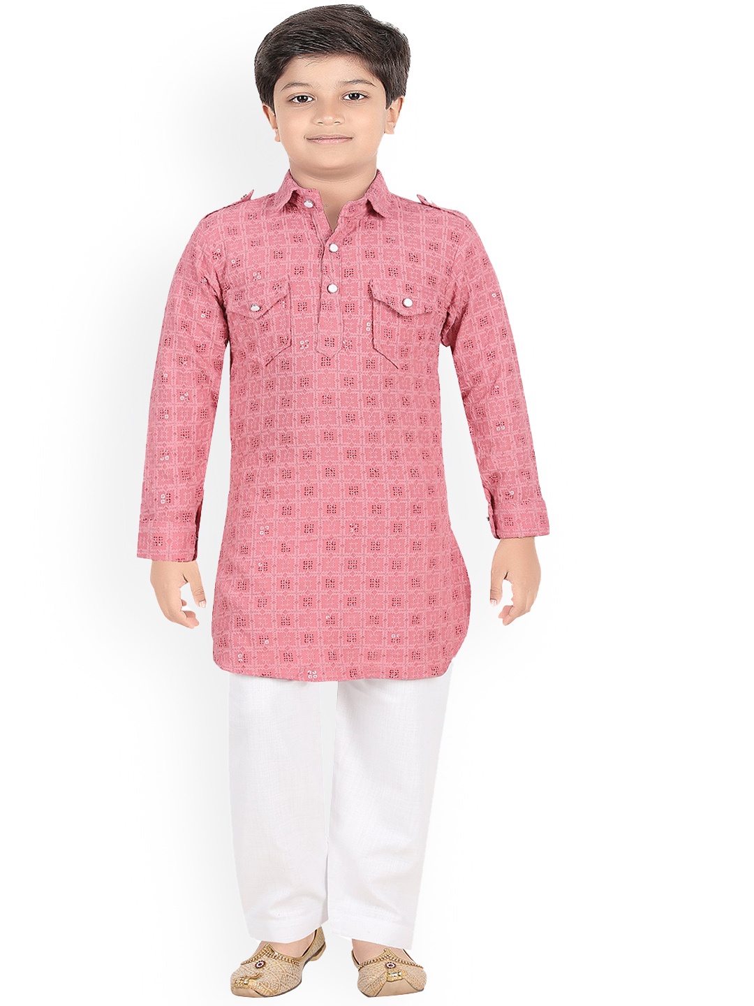 

BAESD Boys Ethnic Motifs Embroidered Regular Sequinned Kurta with Pyjamas, Pink