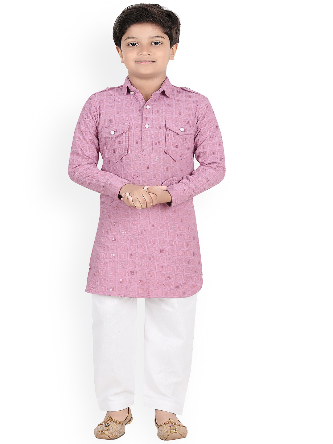 

BAESD Boys Ethnic Motifs Embroidered Regular Sequinned Kurta with Pyjamas, Pink