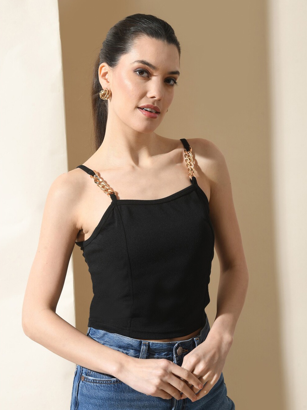 

IUGA Shoulder Strap Crop Top, Black