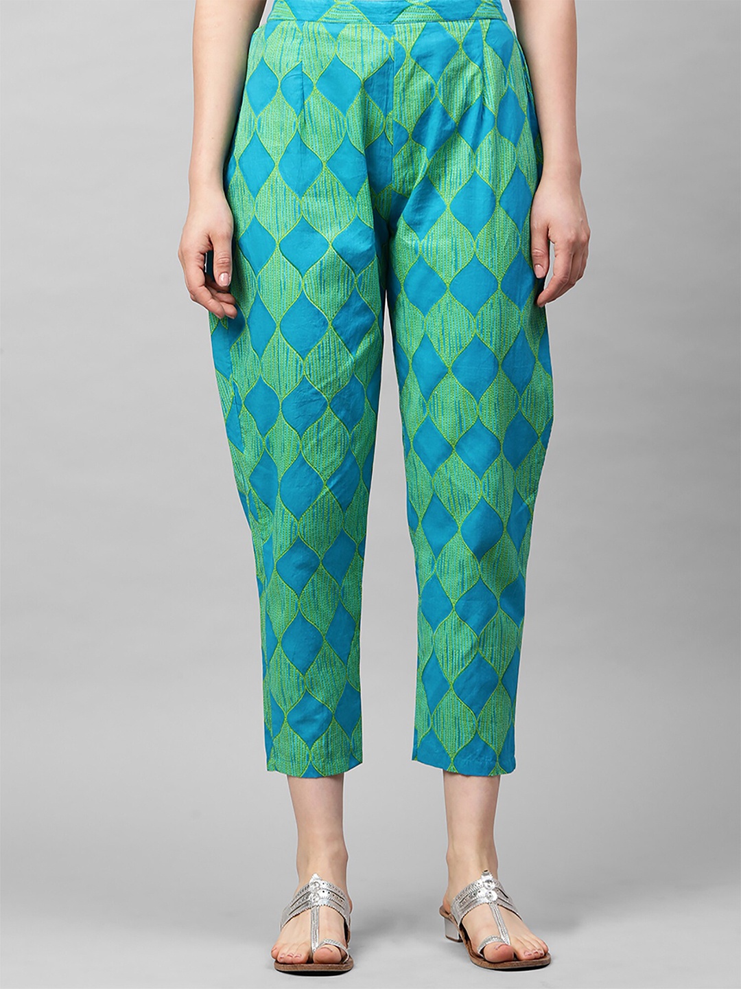

Anouk Women Checked Cotton Palazzo, Green