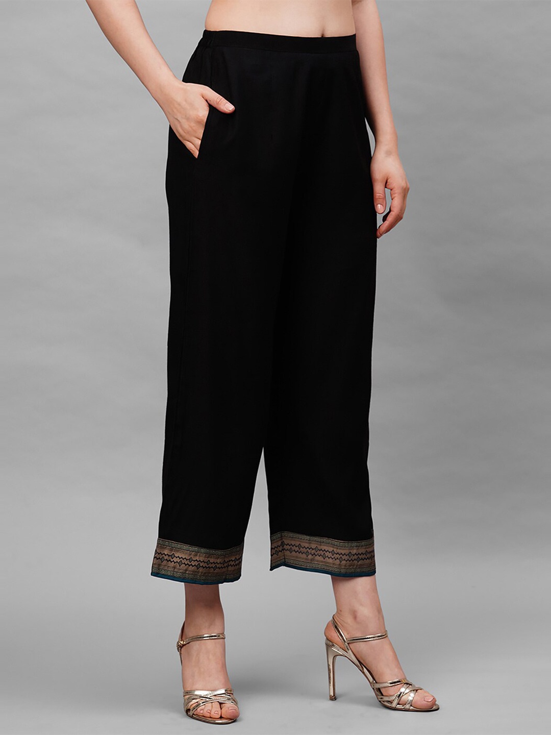 

Anouk Women Wide Leg Fit Cotton Ethnic Palazzo, Black
