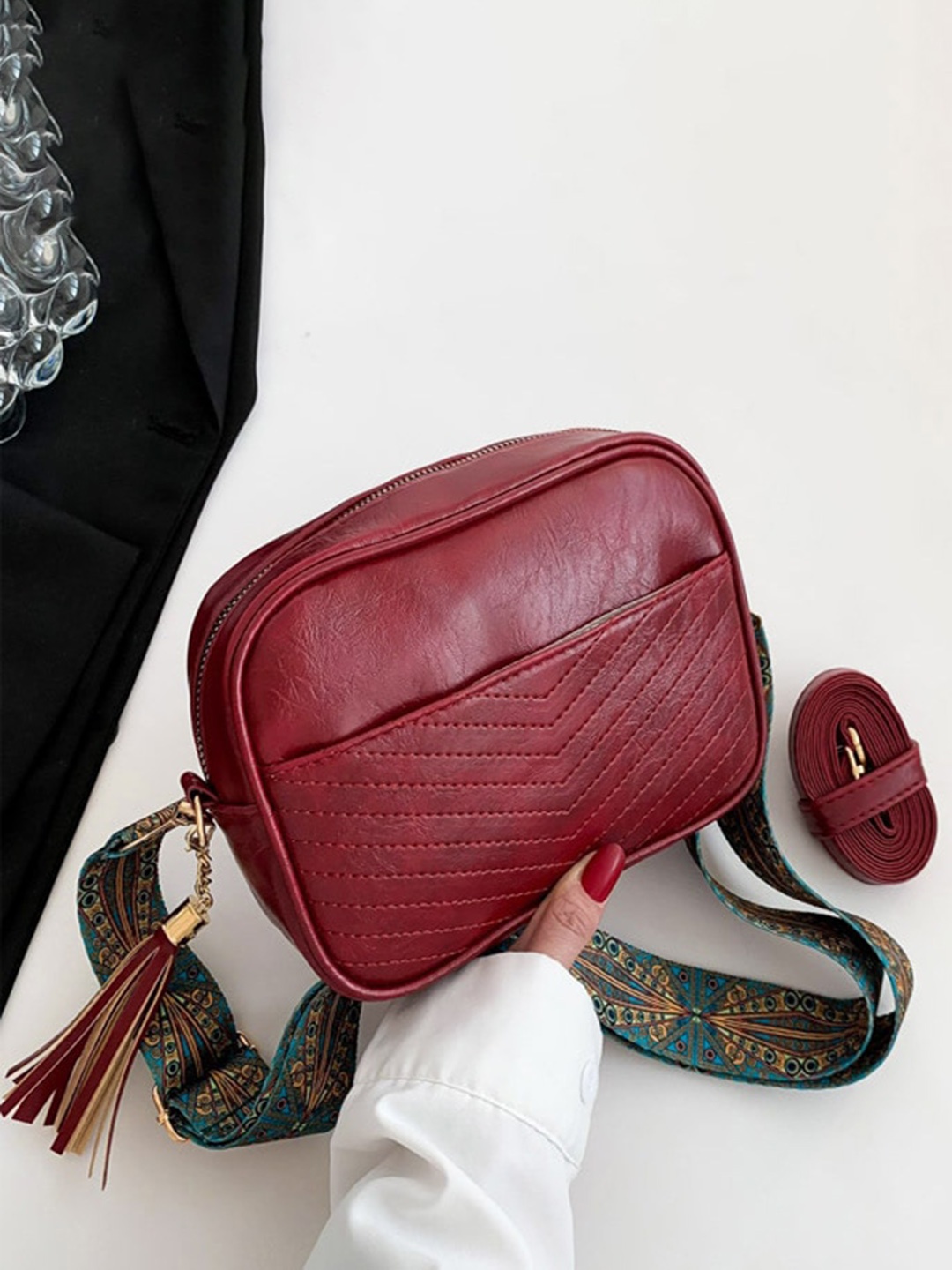 

Diva Dale Textured Structured Sling Bag, Red